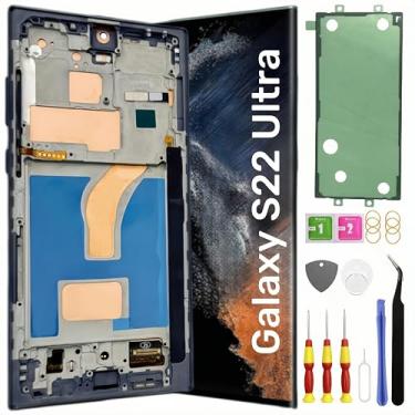 Imagem de LNONLS Substituição para montagem de tela LCD Galaxy S22 Ultra 5G para Samsung Galaxy S22 Ultra Touch com kits de ferramentas de moldura S908U S908A versão dos EUA preta (impressão digital não é