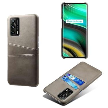 Imagem de Capas Compatível com OPPO Realme X7 PRO Ulrta,tampa protetora de couro falso,design de saco de cartão com 2 fendas de cartão atrás,proteção anti-impressão digital e anti-gota-Grey