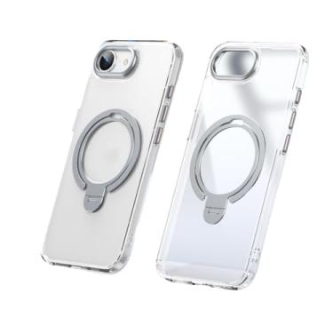 Imagem de Capa protetora transparente fosca com suporte magnético giratório 360˚ e anel duplo para iPhone 16E (para iPhone 16E/CINZA)