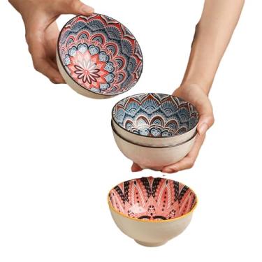 Imagem de Tigela de arroz de cerâmica colorida simples e requintada para uso doméstico japonês com resistência a altas temperaturas - estilo boêmio