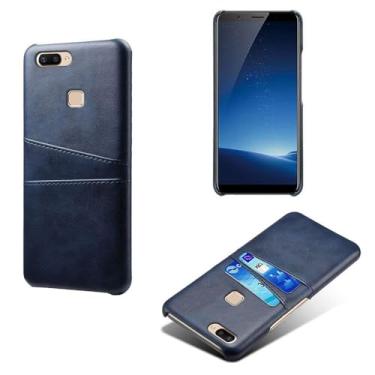 Imagem de Capas Compatível com VIVO X20 PLUS,Caso de couro PU-Tampa de telefone a prova de choque com 2 slots de cartão,Proteção anti-impressão digital e anti-gota-Blue