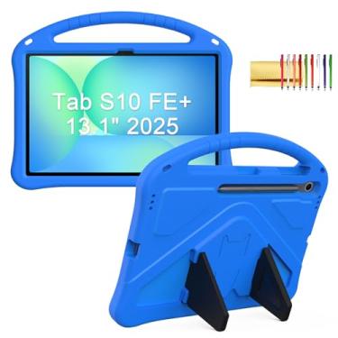Imagem de Capa infantil para Samsung Galaxy Tab S10 FE+ (Plus) 33.3 cm 2025, Techcircle leve à prova de choque, alça de espuma vinílica acetinada, suporte resistente, azul