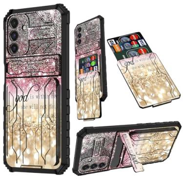 Imagem de RAUEDWDJS Capa carteira para Samsung Galaxy A16 5G com suporte, proteção resistente contra quedas com suporte de cartão removível deslizante para Galaxy A16 5G, glitter rosa Psalm 46:5