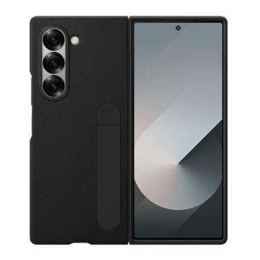 Imagem de HAO RIYLN Capa de couro para Samsung Galaxy Z Fold6, capa de proteção à prova de choque com suporte oculto textura lichia ultrafina, preta, Z FOLD6