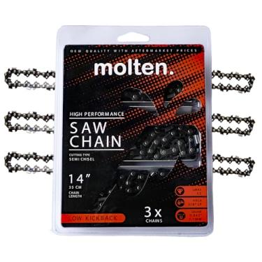 Imagem de Molten. Corrente para motosserra de 35 cm .375 .043 52DL de substituição para Ryobi RY40502 RY40511, Makita XCU03Z XCU03PT1 36 Volt, LYNXX 40 Volt, LiTHELi 40 Volt, Oregon R52 (3 Correntes)