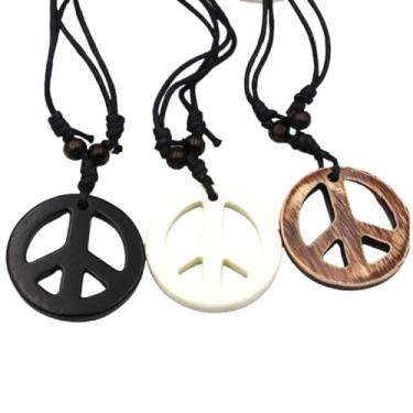 Imagem de KIFEDSLJ Colar com pingente de sinal de paz 60S 70S Hippie Love Peace Rope Chain Necklace Jewelry, Resina, Sem Pedra Preciosa