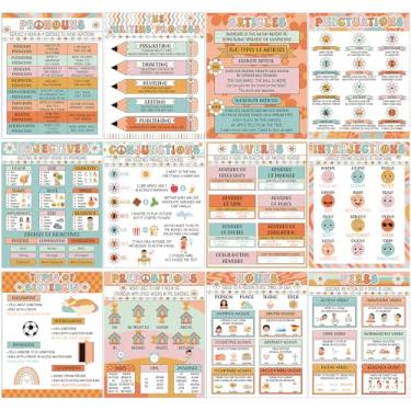 Imagem de AmazingSpark 12 peças retrô de pôsteres de discurso para sala de aula, gramática inglesa, pôsteres educativos, pontuações, processo de escrita para decoração de parede de escola primária