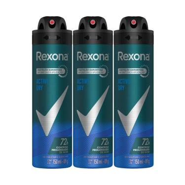 Imagem de Kit 3 Desodorante Rexona Men Active Dry Aerosol Antitranspirante 72h 150ml