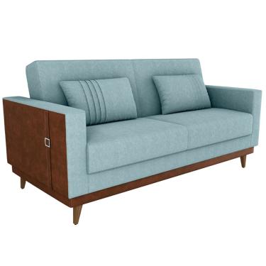 Imagem de Sofa Cama 2 Lugares 203 cm Esther Boucle Azul Corino Whisk Milani Store