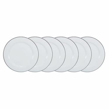 Imagem de Estojo com 6 Pratos Rasos em Porcelana, Modelo Itamaraty, Redondo, Decoração Filete Prata, Filete em Prata, Porcelana Schmidt