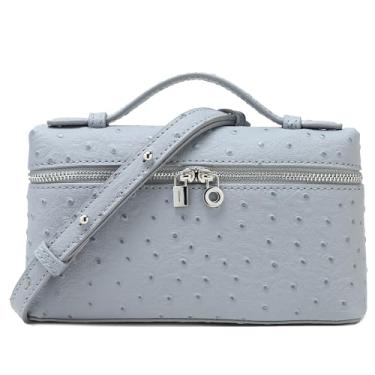 Imagem de Rejolly Bolsa tiracolo feminina pequena bolsa de couro com alça superior bolsa de ombro bolsa de ombro silenciosa luxuosa moderna, Avestruz azul claro, 7.9 x 2.8 x 4.3 inches (20 x 7 x 11 cm)