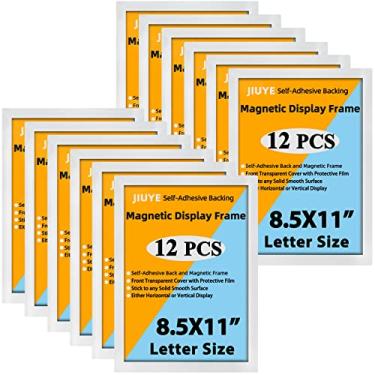 Imagem de JIUYE Suporte magnético de 21 x 28 cm, molduras magnéticas autoadesivas, moldura para exibição de imagem de parede com borda de tira magnética para janela/porta/geladeira/papel de aviso de documentos