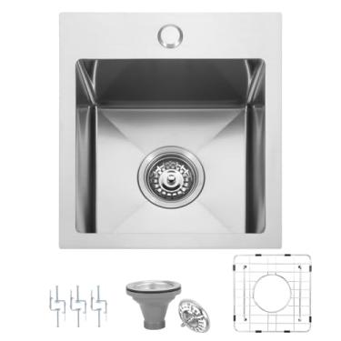 Imagem de Beleeb Pia de barra suspensa de 33 × 38 cm, pia de cozinha pequena de aço inoxidável calibre 18 para trailers e bares com acessórios