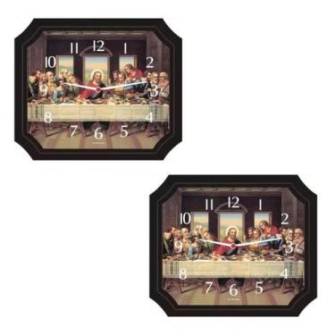Imagem de Kit 2 Relógio De Parede Santa Ceia Retangular 23,5 X 27,5 Cm - Bells