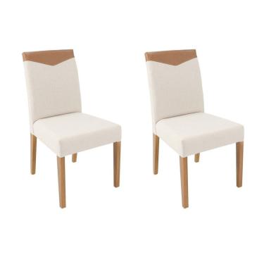 Imagem de Kit 2 Cadeiras Madeira Maciça Assento e Encosto Estofados Sofia Amendoa