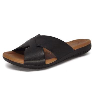 Imagem de Chinelo Usaflex Feminino Couro Tira Cruzada R1853, Preto, 36