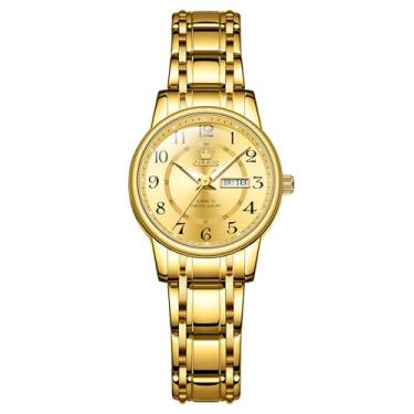 Imagem de OLEVS Relógios femininos, femininos prateados, à prova d'água, dois tons, analógico, aço inoxidável, luxuoso, moderno, algarismos arábicos, relógio delicado, relógios femininos para pulsos pequenos