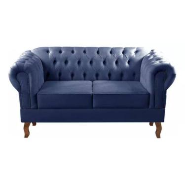 Imagem de Sofá Chesterfield 2 Lugares Dom Pedro Vintage Retrô Capitonê Suede Azul Marinho
