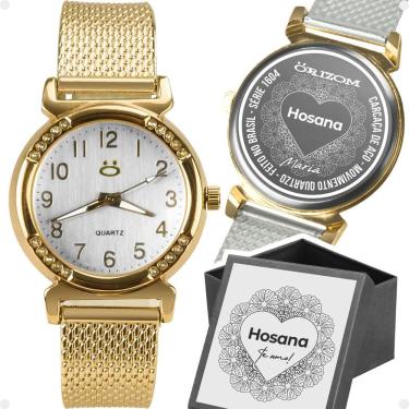 Imagem de Relogio Feminino Banhado Dourado Aço Inox Silicone + Caixa Moda Personalize Inoxidável Presente