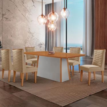Imagem de Mesa De Jantar Diane 180cm Tampo Mdf Lam 6 Cadeiras Safira Moderna Turim 07 Naturale Off White