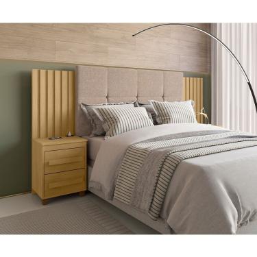 Imagem de Cabeceira Casal Extensível Com 2 Mesas De Apoio Ripado Suiça Cinamomo