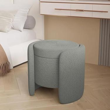 Imagem de Otomano Moderno Estofado Boucle, Banquinho De Vaidade De Pele Falsa Com Armazenamento, Banco De Armazenamento Sherpa, Pufe Otomano Confortável, Cadeira De Maquiagem, White, 40x42cm(16x17inch)