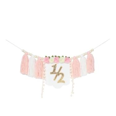 Imagem de Sclmgo Faixa de Cadeira Alta de Meio Aniversário, Guirlanda de Borlas, Decoração de Parede Elegante para Festa de Aniversário, Presente, Artigos para Festa T, Rosa Sem Chapéu, Tamanho real