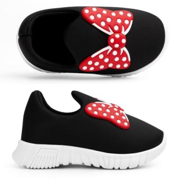 Imagem de Tênis Infantil Slip-on com Laço de Bolinhas, Preto e Vermelho, Sola Branca Flexível (115-menina-laco-preto-21)