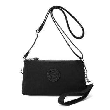 Imagem de BEFUNIRISE Carteira de pulso feminina, bolsa transversal pequena, bolsa clutch de nylon impermeável com vários bolsos, Preto