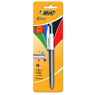 Imagem de Caneta Esferográfica Retrátil BIC, 4 Cores Clássicas, Corpo Metallic Prata, Ponta Média de 1.0mm, 904224, 1 Unidade