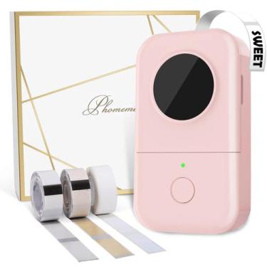 Imagem de Etiquetadora Phomemo D30 com etiqueta adesiva de 3 rolos rosa