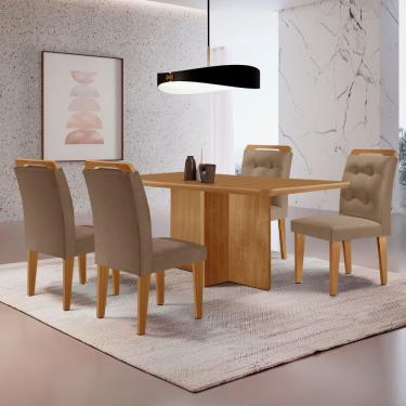 Imagem de Mesa Olimpia 120 Mdf Canto Copo E Com 4 Cadeiras Carol Veludo Capuccino Naturalle