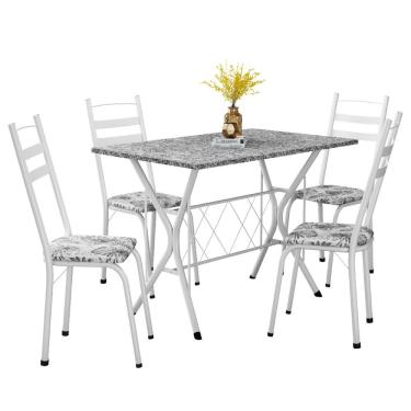 Imagem de Conjunto De Mesa Sala De Jantar Leia 1m Com 4 Cadeiras Granito Tubular Artefamol Branco Flor