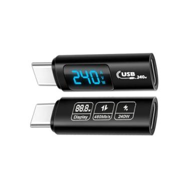 Imagem de 3CASS Adaptador USB-C, pacote com 2 240 W tipo-C macho para adaptador de extensão tipo C fêmea testador de medidor de energia com visor digital para iPad Pro, iPhone16 Pro Max, MacBook Laptop e todos