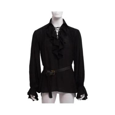 Imagem de Camisa Masculina Medieval Vintage  Manga Comprida com Babados, BR-G5, 