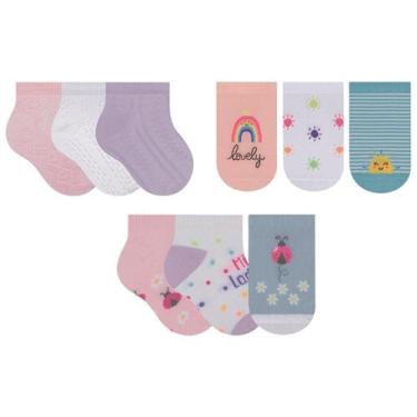 Imagem de Kit 9 Pares Meias Kids Selene Cano Baixo Lisas, Rosa, P - 17 a 20