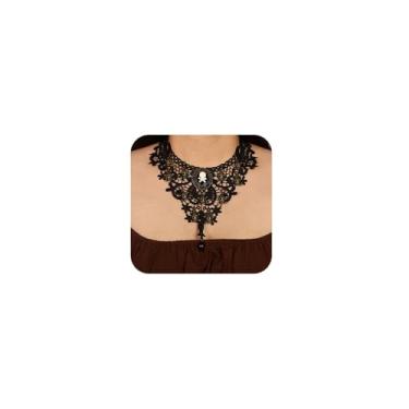 Imagem de Missgrace Boho Grande Punk Retro Borlas Pretas Crânio Renda Gargantilha Conjunto de Brincos Acessórios Góticos Halloween Gótico Punk Colar de Contas Pretas para Mulheres