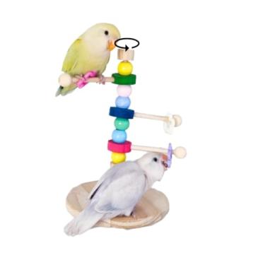 Imagem de Suporte giratório de 360° para poleiro de pássaro com contas coloridas de madeira papagaio em pé, poleiro portátil de treinamento de giro, parquinho criativo para montagem de periquito de calopsita