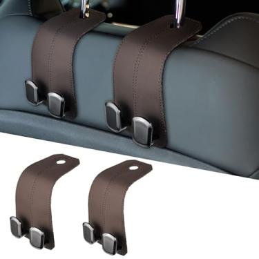 Imagem de ongfuwu 2 ganchos de encosto de cabeça para assento de carro, gancho de couro para carros, suporte de bolsa de carro para bolsa de compras, bolsa de mão, guarda-chuva, organizador de encosto de cabeça