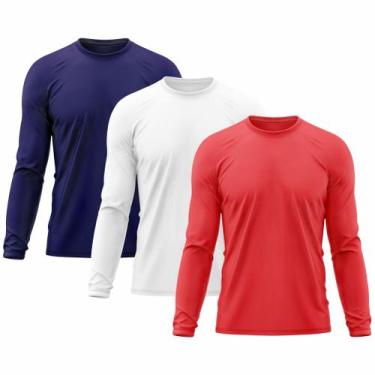 Imagem de Kit 3 Camisetas Masculina Térmica Proteção Solar UV  50/ Treino Academ