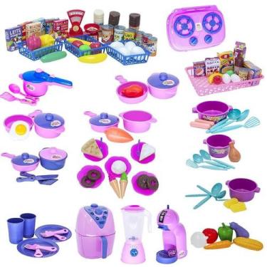 Imagem de Kit Cozinha Infantil Cafeteira Mercado Louça Comida 114Pç - Altimar