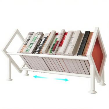Imagem de Haiansan Estante de mesa ajustável para organizador de livros de mesa, estante inclinada de metal, estante expansível para CDs, revistas, livros, casa dezembro (branca)