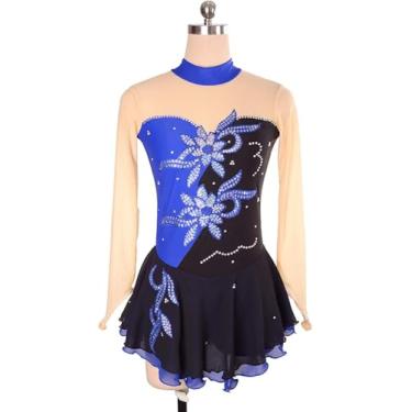 Imagem de Vestido De Patinação No Gelo Para Meninas Crianças, Mulheres Adulto Strass Brilhante Com Mangas Na Ponta Dos Dedos, Body De Costas Abertas Para Ballet, Dança, Ginástica, Collant, Blue, L