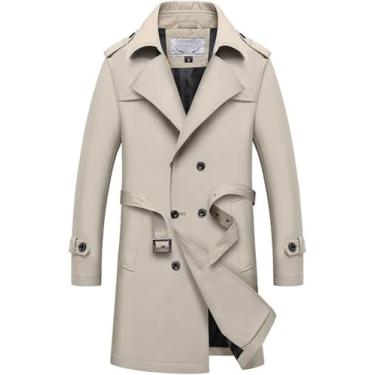 Imagem de Trench Coat Masculino, Jaqueta Elegante Outwear, Jaqueta Corta-vento De Inverno Outerwear, Casaco De Moda, Beige, XXL