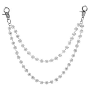 Imagem de Corrente Calças com Strass, Corrente Calças Delicadas e Elegantes Contas Cerâmica para Mulher e Homem Acessório Prático Joalharia Adequado para Jeans Cintos Vestuário (Prata)