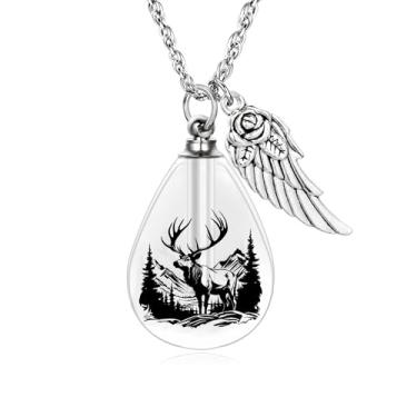 Imagem de Colar memorial com asa de anjo em forma de gota – pequeno frasco de urna de resina para cinzas, joia de cremação, presente de simpatia, Resina, Sem Pedra Preciosa