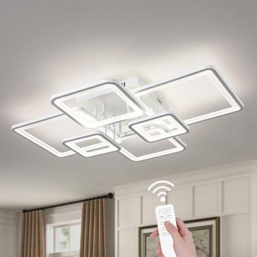 Imagem de Shine LUEST Luzes de teto de LED modernas para quarto, reguláveis, modernas, 6 anéis, luzes de teto quadradas para sala de estar com controle remoto, luminárias brancas de teto para cozinha, banheiro
