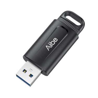 Imagem de Aiibe Pen Drive de 128 GB USB 3.0 pen drive até 100 MB/s pen drive retrátil com indicador de LED chaveiro portátil Jump Drive para Windows, Mac, PC, laptop, carro, preto