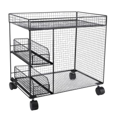 Imagem de Depisuta Carrinho de Armazenamento de Cozinha, 16,9x14.6x10,6 Polegadas de Largura Organizador de Metal Com 2 Cestas de Puxar e 360 ​​° Rodas de Bancada de Bloqueio de 360 ​​° (Preto)