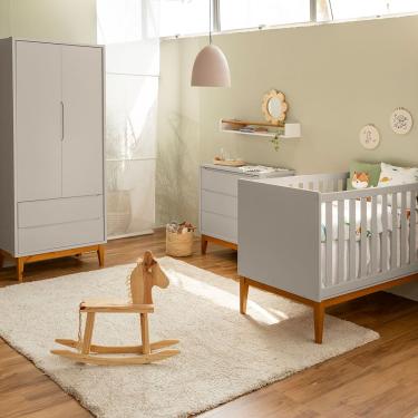 Imagem de Kit Quarto Infantil Theo Square Areia – Cômoda 3 Gavetas + Guarda-Roupa 2 Portas + Berço